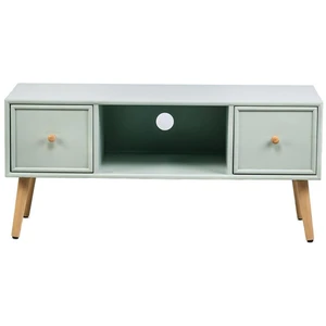3S. x Home Table TV Scandinave en Bois - 2 Tiroirs Rangement AKITA - Verte pas cher