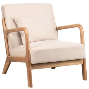 Nordlys Fauteuil de salon en bois massif et velours côtelé beige pas cher