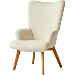 Nordlys Fauteuil de salon en bois massif et velours côtelé beige pas cher