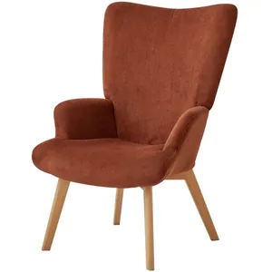 Nordlys Fauteuil de salon en bois massif et velours côtelé terracotta pas cher