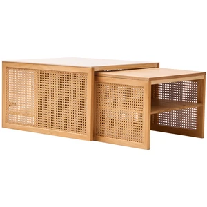 NORDLYS Set de 2 tables basses gigognes en rotin et plateau effet marbre pas cher