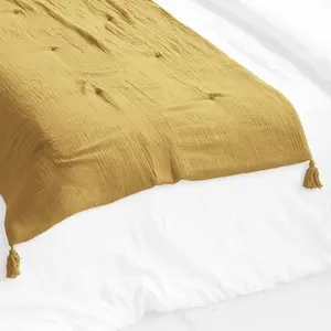 Comparateur de prix : L'effet Papillon - Edredon Gaze de Coton 150 x 150 cm gaia coloris Jaune Safran