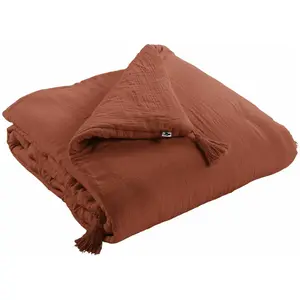 Comparateur de prix : L'EFFET PAPILLON Bout de lit édredon Gaze de Coton 90 x 200 cm GAIA coloris Terracotta
