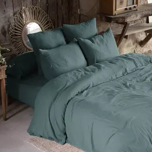 CDaffaires Housse de couette double gaze de coton 220x240 cm Bleu cana... pas cher