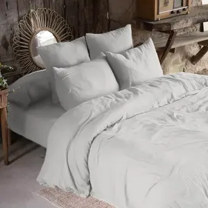 L'EFFET PAPILLON CDaffaires Housse de Couette Double Gaze de Coton 220x240 cm Gris Clair pas cher