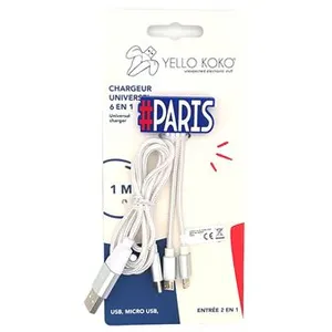 Comparateur de prix : Câble 5 en 1 Andy Yello koko USB A USB type C Lightning Micro USB Paris 1 m Blanc