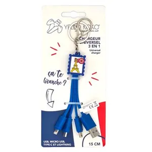 Comparateur de prix : Câble Yello koko 3 en 1 Andy USB-A USB-C Micro USB et Lightning 15 cm Timbre Bleu