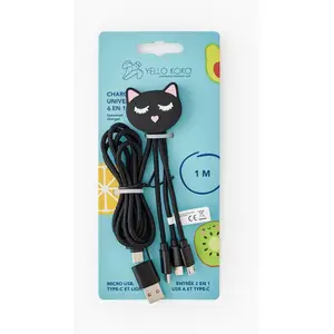 Comparateur de prix : Bigben Connected Câble de charge universel 3 en 1 Yello koko Andy 1 m Chat Noir
