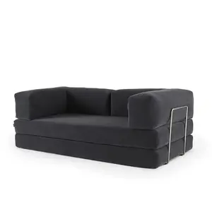 Nazar Canapé compressé 3 places modulable en velours côtelé anthracite pas cher
