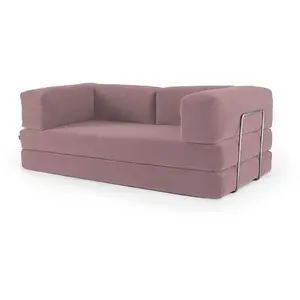 Nazar Canapé compressé 3 places modulable en velours côtelé rose pas cher