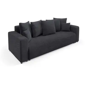 Nazar Canapé droit convertible 3 places en tissu noir pas cher