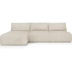 HOMIFAB Canapé d'angle à gauche convertible 4 places en velours côtelé beige pas cher