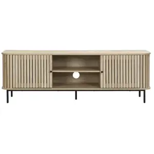 HOMIFAB Meuble tv 2 portes rainurées couleur chêne l160xh55 cm - solna Solna pas cher
