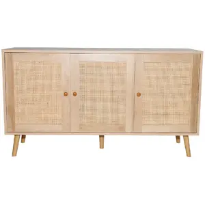 Concept-Usine Buffet Effet Bois Et Cannage 3 Portes 120 Cm Cange