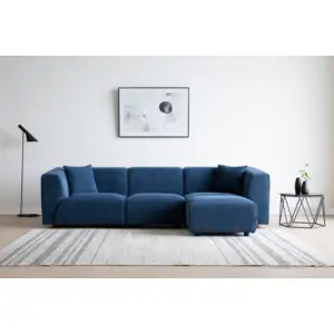 CONCEPT USINE Monroe - Canapé modulable 4 places: canapé droit 3 places + 1 pouf velours côtelé bleu