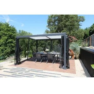 TERRIA Ensemble de rideaux + moustiquaires pour pergola bioclimatique ORME 350x400 cm - Gris Anthracite  Vendu parauchan
