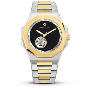 Montre Homme Maison Du Temps MTZeta Coeur Ouvert Noir Doré Jaune Acier pas cher
