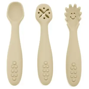 Set de 3 cuillères d'apprentissage en silicone BEIGE Babireva pas cher