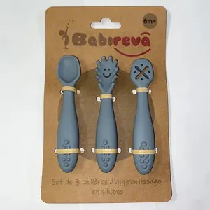 Set de 3 cuillères d'apprentissage en silicone GRIS Babireva pas cher