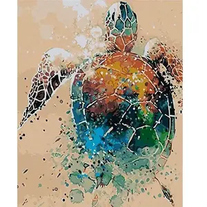 Figured'Art Peinture par Numéro Adulte Tortue - Activité Manuelle Kit de Loisir Créatif DIY Numéro d'Art Complet - 40x50cm sans châssis en bois pas cher