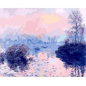 Figured'Art Peinture par Numéro Adulte Claude Monet Soleil couchant sur la seine à lavacourt - Activité Manuelle Kit de Loisir Créatif DIY Numéro d'Art Complet - 40x50cm sans châssis en bois pas cher