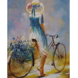Figured'Art Peinture par Numéro Adulte Jeune femme à bicyclette - Activité Manuelle Kit de Loisir Créatif DIY Numéro d'Art Complet - 40x50cm sans châssis en bois pas cher