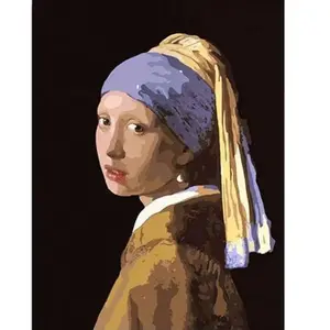 Figured'Art Peinture par Numéro Adulte avec Cadre Vermeer La Jeune Fille à la Perle - Activité Manuelle Kit de Loisir Créatif DIY Numéro d'Art Complet - 40x50cm toile tendue sur châssis pas cher