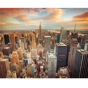 Figured'Art Peinture par Numéro Adulte avec cadre Coucher de soleil sur New York - Numéro d'Art - 40x50cm toile tendue sur châssis pas cher