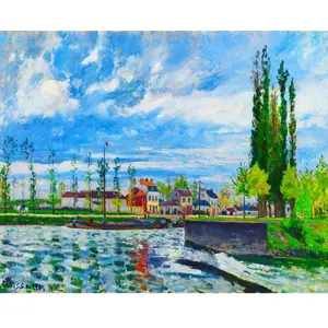 Figured'Art Peinture par Numéro Adulte L´Ecluse à Pontoise - Camille Pissarro - Activité Manuelle Kit de Loisir Créatif DIY Numéro d'Art Complet - 40x50cm sans châssis en bois