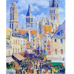 Figured'Art Peinture par Numéro Adulte Rue de l'Épicerie, Rouen - Camille Pissarro - Activité Manuelle Kit de Loisir Créatif DIY Numéro d'Art Complet - 40x50cm sans châssis en bois pas cher