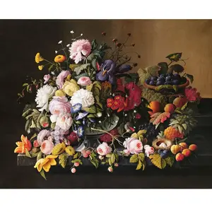 Figured'Art Peinture par Numéro Adulte Fleurs et Fruits - Severin Roesen - Activité Manuelle Kit de Loisir Créatif DIY Numéro d'Art Complet - 40x50cm sans châssis en bois pas cher