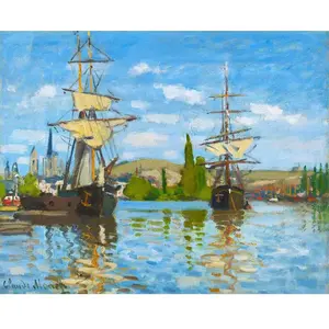Figured'Art Peinture par Numéro Adulte Bateaux Navigant sur la Seine à Rouen - Monet - Activité Manuelle Kit de Loisir Créatif DIY Numéro d'Art Complet - 40x50cm sans châssis en bois pas cher