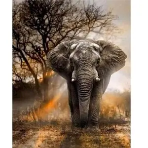 Figured'Art Peinture par Numéro Adulte Eléphant solitaire - Activité Manuelle Kit de Loisir Créatif DIY Numéro d'Art Complet - 40x50cm sans châssis en bois pas cher