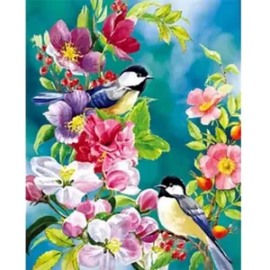 Figured'Art Peinture par Numéro Adulte Jolis oiseaux au printemps - Activité Manuelle Kit de Loisir Créatif DIY Numéro d'Art Complet - 40x50cm sans châssis en bois pas cher
