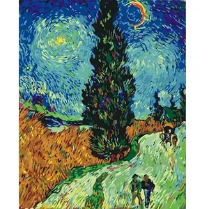 Comparateur de prix : Figured'Art Peinture par Numéro Adulte Van Gogh La route aux cyprès - Activité Manuelle Kit de Loisir Créatif DIY Numéro d'Art Complet - 40x50cm sans châssis en bois