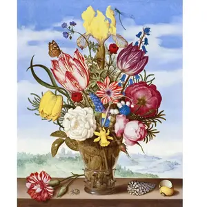 Figured'Art Peinture par Numéro Adulte avec Cadre Bouquet de Fleurs - Ambrosius Bosschaert - Activité Manuelle Kit de Loisir Créatif DIY Numéro d'Art Complet - 40x50cm toile tendue sur châssis