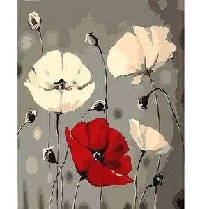 Comparateur de prix : Figured'Art Peinture par Numéro Adulte avec Cadre Fleurs rouge et blanches - Activité Manuelle Kit de Loisir Créatif DIY Numéro d'Art Complet - 40x50cm toile tendue sur châssis