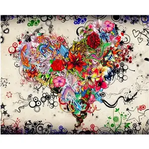 Comparateur de prix : Figured'Art Peinture par Numéro Adulte avec cadre Coeur de Fleurs - Kit DIY Numéro d'Art - 40x50cm toile tendue sur châssis