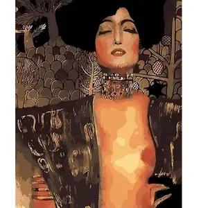 Figured'Art Peinture par Numéro Adulte avec Cadre Gustav klimt Judith - Activité Manuelle Kit de Loisir Créatif DIY Numéro d'Art Complet - 40x50cm toile tendue sur châssis pas cher