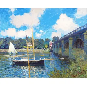 Figured'Art Peinture par Numéro Adulte avec Cadre Le Pont d'Argenteuil - Monet - Activité Manuelle Kit de Loisir Créatif DIY Numéro d'Art Complet - 40x50cm toile tendue sur châssis pas cher
