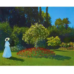 Figured'Art Peinture par Numéro Adulte avec Cadre Dame en blanc au jardin - Monet - Activité Manuelle Kit de Loisir Créatif DIY Numéro d'Art Complet - 40x50cm toile tendue sur châssis pas cher