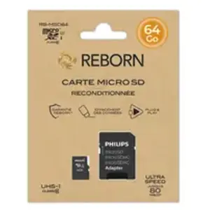 Carte mémoire Micro SD 64 Go Class 10 UHS-I U1 Reborn + Adaptateur pas cher
