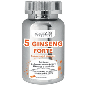 Comparateur de prix : Biocyte 5 Ginseng Forte Energie & Vitalité 40 Gélules