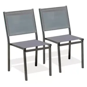 DCB GARDEN Lot de 2 chaises de jardin en alu anthracite et toile plastifiée grise pas cher
