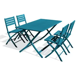 CITY GARDEN Ensemble repas de jardin 4 places en aluminium bleu canard - MARIUS pas cher