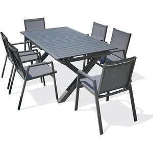 DCB GARDEN Ensemble repas de jardin 6 places en aluminium gris anthracite