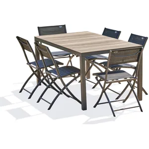 Ensemble repas de jardin 6 places en aluminium gris anthracite pas cher