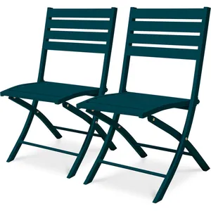 Lot de 2 chaises de jardin en aluminium - Bleu canard - MARIUS