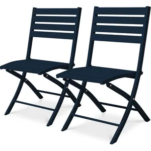 CITY GARDEN Lot de 2 chaises de jardin en aluminium bleu marine pas cher