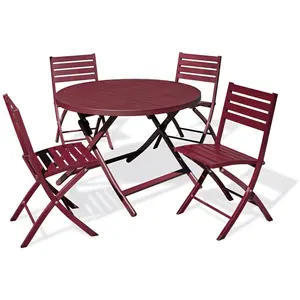 CITY GARDEN Ensemble repas de jardin 4 places en aluminium rouge carmin pas cher
